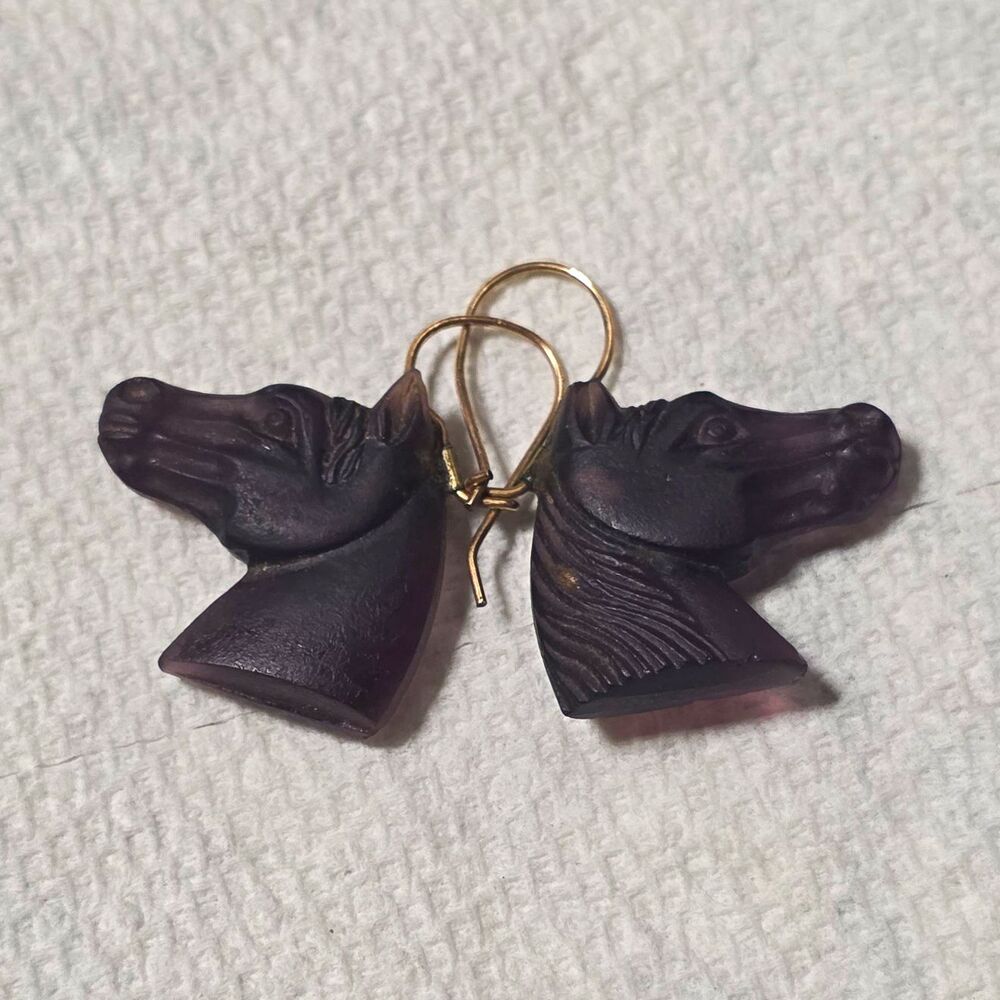 Black Horse Head Dangle Drop Pierced Hook Earrings